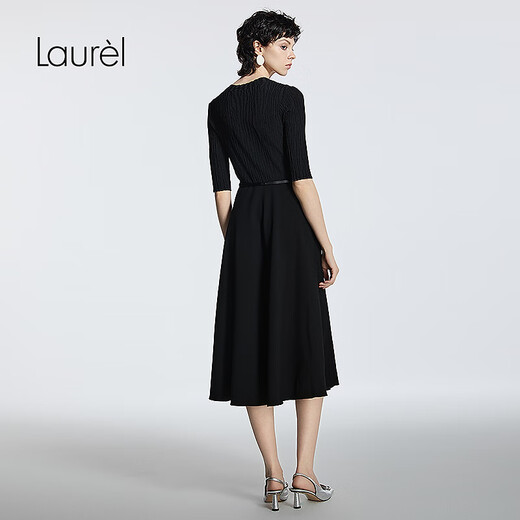 Laurl [Viskosität Faser] 25 Sommer Neues französisches romantisches Strickkleid für Frauen LWD366Y10100 Classic Black L