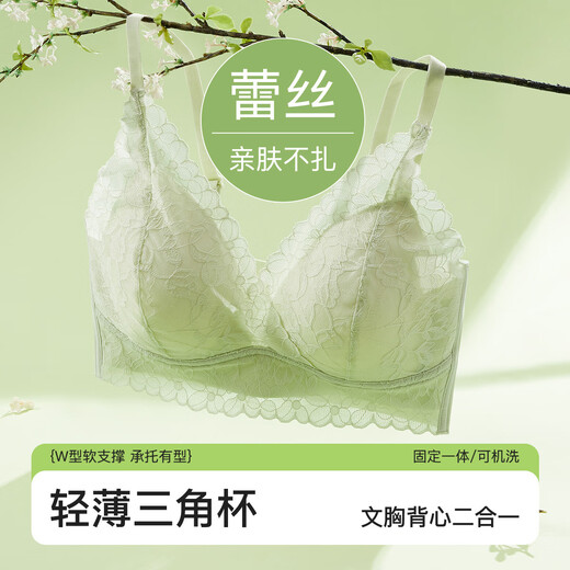 芬腾【蕾丝大胸提拉防下垂】无钢圈聚拢收副乳上托调整型内衣女士文胸 浅绿 75B /34B