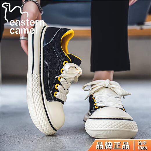 东方骆驼男鞋夏季新款小众设计潮牌个性大头帆布鞋透气百搭舒适软底休闲鞋 黑色 42