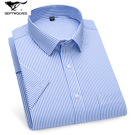 Sieben Wolfs 2025 Sommer Herren-No-Lösungs-Kurzarm-Shirt mit mittleren Altersgeschäftskleidung im mittleren Alter Kleidung Mode Komfort High-End-Baumwoll-Shirt DX6630 38