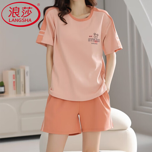 LangSha high-end pajamas for women summer pure cotton short-sleeved shorts sweet thin cotton casual student home wear set YX7505 9855 M Recommended 80-100 Jin Jin equals 0.5 kg to wear