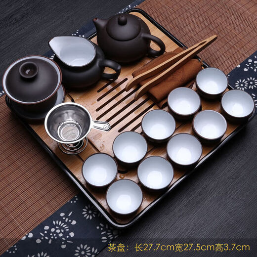 Zisha Kung Fu Tea Set Small Set Dry Infusion Plate Teapot Cover Bowl Cup Tea Tray Home Convenient to Carry Complete Set for Travel Bamboo Square Plate Comes with One Pot and Four Cups