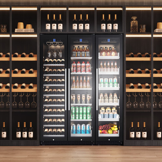 BAIKAILUN wine cabinet, three-door, four-door, large capacity, large size, air-cooled, frost-free, constant temperature and moisturizing, household and commercial, wine and beer ice bar, fresh-keeping refrigerator, seamlessly embedded, 2 meters, three-door combination cabinet, 530 deep, 815L fixed frequency