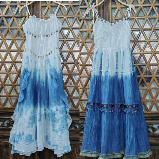 Aoschengko Tie-Dye-Hosentender-Kleid Yunnan immaterielles kulturelles Erbe blau handgefertigtes literarisches und künstlerisches Reisefotografie-Outfit von Frauen