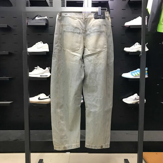 Adidas Clover Women's Pants 2025 Spring New Product Wide-Level Washed Denim Sport Pants Scimitar Pants JX9212 JX9214 Dark Blue_Gradial 30