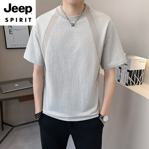 JEEP SPIRIT棉麻男士短袖t恤夏季新款2025设计感休闲圆领潮流百搭亚麻t恤衫男 9866绿色 2XL