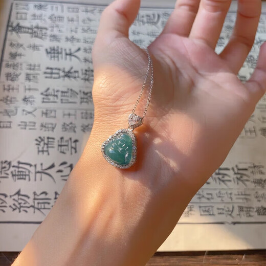 Jianlu Jade A-grade Maitreya Buddha Silver Necklace Women's Jade High-end Pendant Jewelry Birthday Gift for Mom and Girlfriend