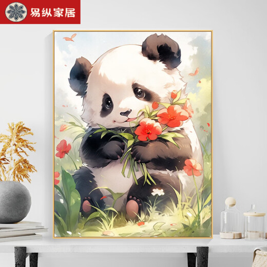 Pintura de aceite digital de panda de estilo chino fácil de ganar enmarcado y enmarcado estilo moderno moderno 40cm50cm Tamaño de nivel de entrada 40C B1049 PROTECCIÓN DE OJO PLATA DE COLOR 30 ANCHO 40HEight X Solid Wood Inner Frame + Pigment Brush