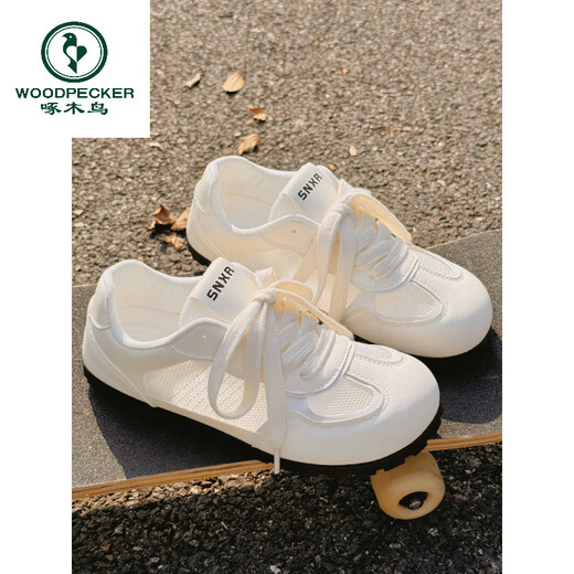 Specht Sommer atmungsaktiv und instabile Frauenschuhe Mesh Schuhe mit Rock weiße Schuhe Vielseitige Ballerina Trainingschuhe flache Schuhe 3527 Beige 36