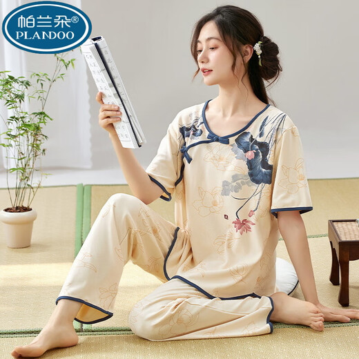Palanto Women's Women's Pajama Set Set Stee Lumber Thin Bloys Летние новые китайские стили имитация хлопковая домашняя одежда может быть носить на открытом воздухе LZY9905 M Размер (предлагается 75-95JIN [JIN равен 0,5 кг]) Весь размер