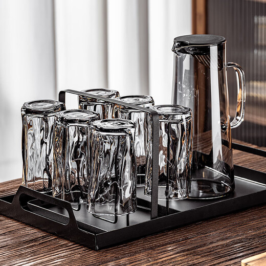 DIKTT German twist glass water cup set for home living room to entertain guests, high-looking tea set and juice cup 275ml ash cup x6 + ash straight pot 1300ml