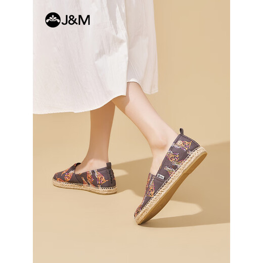 快乐玛丽（J&M）浅口单鞋2025夏季新款休闲舒适一脚蹬懒人平底帆布鞋女 深灰色 37