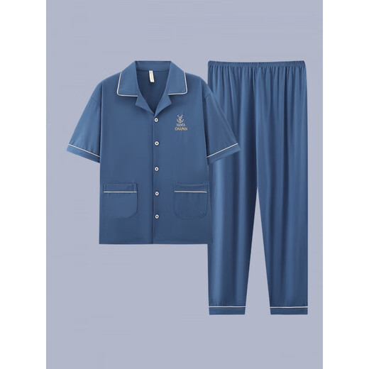 
Catman (MiiOW) 2025 new men's pajamas short-sleeved cotton suit summer men's trousers teenagers can wear home clothes outside G3884 blue-short-sleeved trousers XL [Suggested 120-140Jin [Jin equals 0.5 kg]]