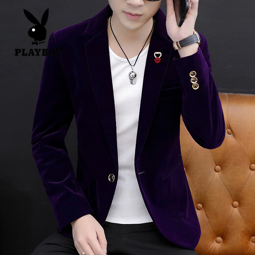 Playboy (PLAYBOY) suit men's Korean version slim fit gold velvet velvet casual small suit dress trendy men's business iron-free jacket top 905 black XL