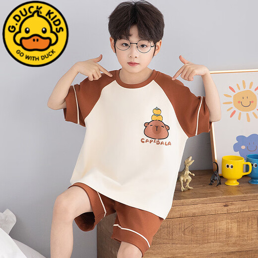G.Duckkids Детская пижама для мальчиков Лето 2025 г. Новый мальчик чистый хлопок мультипликационной мультипликации среднего размера детская домашняя одежда для домашней одежды хлопка [хлопок] NT-695 молочный дракон 100 размер 103-113 см 30-38