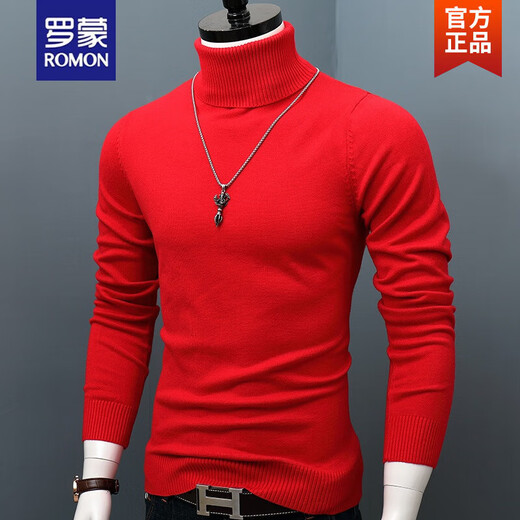 罗蒙（ROMON）秋冬季新款男士高领毛绒毛衣套头修身保暖厚款青年针织衫打底上衣 灰色 3XL 【200斤左右穿】