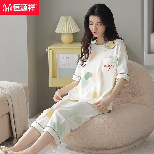 Hengyuanxiang-Pyjamas für Frauen im Sommer im Sommer können reine Baumwoll-Kurzärmel-Hosen an der Außen- und Gelegenheits-Wotwoll-Heimkleidung für Frauen getragen werden.