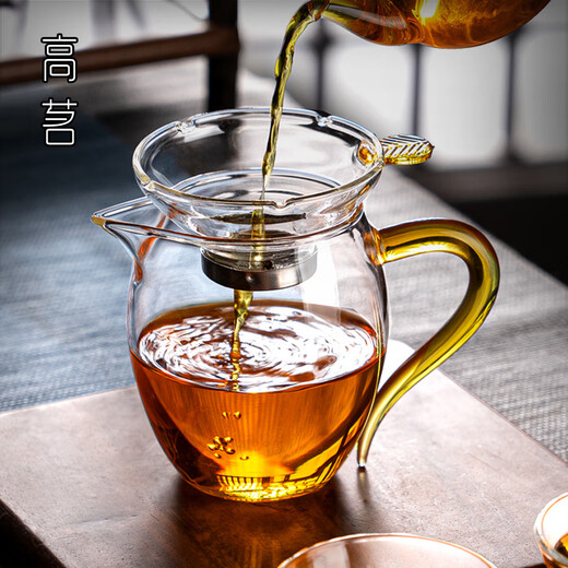 Gaoming Japanese-style fair cup thickened high borosilicate glass high temperature resistant tea divider simple transparent tea sea single tea set accessories gold handle-Linglong male cup