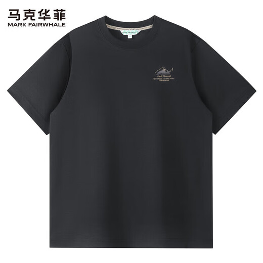 马克华菲（FAIRWHALE）金丝刺绣圆领短袖T恤男装2025夏季新款潮流黑色短t上衣1506 黑色 001 S 165