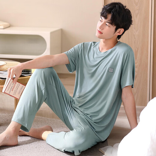 UKUHPK男士夏季薄款冰丝凉感睡衣家居服莫代尔短袖长裤套装 2679 短袖+长裤 L 100-120斤