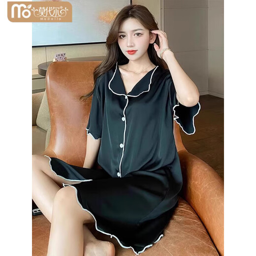 Victoria's style internet celebrity nightgown for women's summer thin ice silk short-sleeved shirt for women's pajamas for summer cool simulated silk home clothes 1355 [removable chest pad] M [75-100Jin [Jin equals 0.5 kg]]