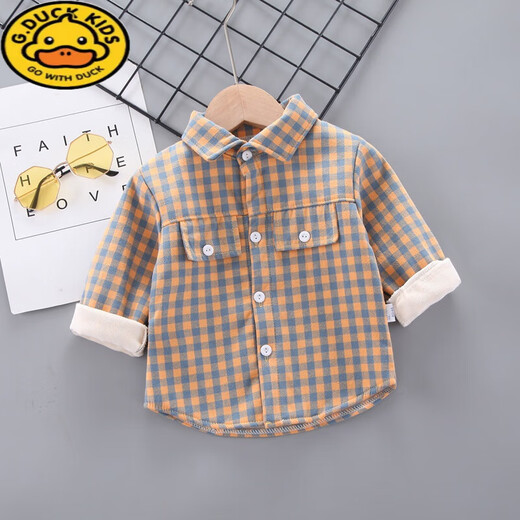 G.duck boys' shirt velvet long-sleeved bottoming shirt autumn and winter style children's style plaid baby cardigan jacket top trendy MTY shirt velvet 90 suitable for height 80-90cm age 2-3 years old