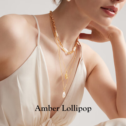 Amber Lollipop Light Luxury Jewelry Necklace Women's Double Layer Pendant Necklace Anniversary Birthday Gift for Girlfriend and Wife