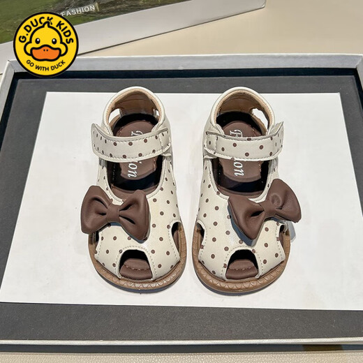 G.duck Little Yellow Duck Girls Sandals 2025 Summer New Children's Baotou Hollow Girls Baby Polka Dot Princess Boken Shoes Off-White 22