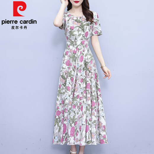 皮尔卡丹（pierre cardin）气质碎花连衣裙女2025新款夏季中年妈妈高端洋气百搭雪纺长款裙子 水墨花9761 M 建议95-104斤