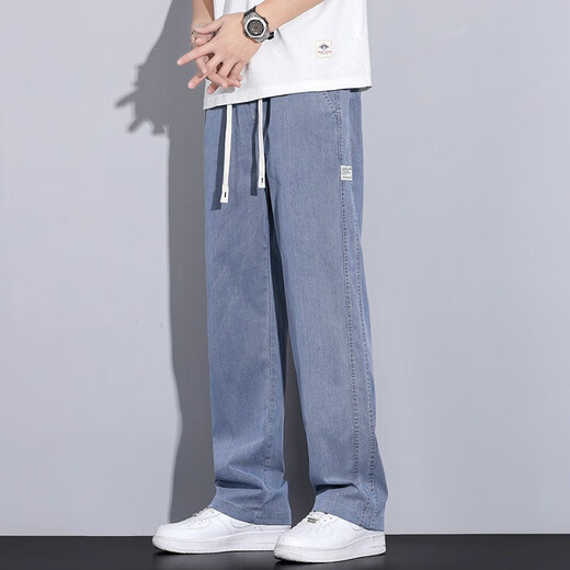 SATCHI夏季天丝休闲裤男士2025新款薄款垂感美式潮流冰丝宽松直筒裤子男 ck_1048蓝色 M