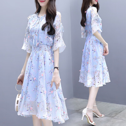 Homesee Light Luxury International High-End-Markenkleider für koreanische Frauen im koreanischen Frauen, modische, schlanke hüftgeschwungene, beliebte Blumenröcke, Chiffon Pink Blütenkleid S S