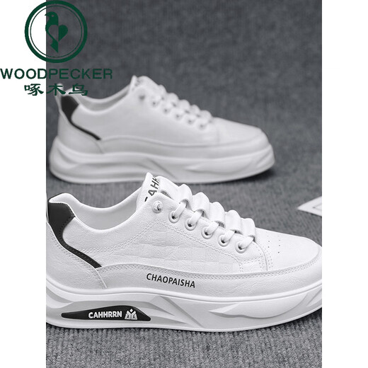 
Woodpecker men's shoes 2025 spring and summer breathable versatile casual casual high-rise shoes men's leather shoes feel level-like white shoes 7372 white and green high-rise style 43