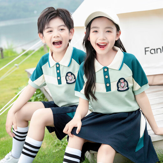 Mishide (Mishide) Mishergarten Summer Summer British School Uniforme Escuela Primaria Conjunto de uniforme de manga corta de verano Graduación de estilo británico VERDE 6625T CAMILIZACIÓN + PIEDORES D01 160cm todo tamaño
