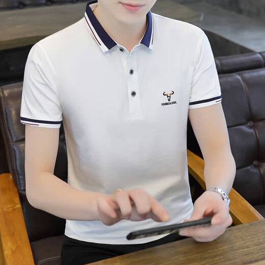 HAILAN SUMME TRENDY TRENDY T-shirt pour hommes Polo Business Cold Cotton Cotton Collier à manches courtes T-shirt pour hommes T-shirt QY671 Black M