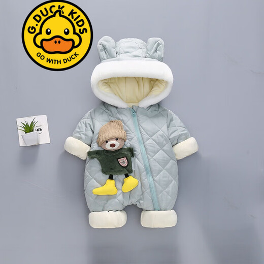 G.duck brand children's clothing baby clothes plus velvet thickening warm harem full moon winter clothing newborn onesie outer wear romper pink 66cm