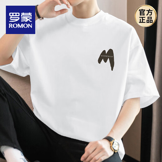 罗蒙（ROMON）260g美式重磅t恤男短袖纯棉圆领上衣服夏季潮流宽松半袖体恤 M09-694粉色 XL 【140-160斤】