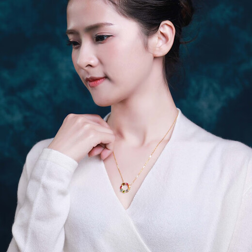 OUCERNY (OUCERNY) tourmaline necklace 18K gold inlaid with peridot natural colored gemstone ring necklace colored gemstone necklace as a gift, one thing, one certificate, in stock