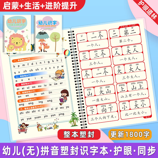 塑封1800字适用洪恩识字1300字卡片册APP配套早教一年级幼儿拼音 有拼音 第1-200字 塑封1本