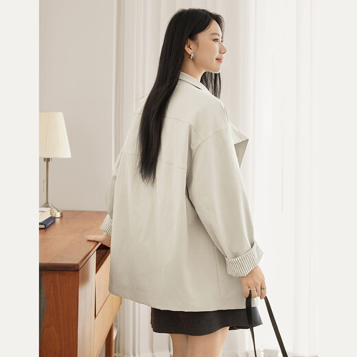 Dialogue AN large size series British style stand collar khaki trench coat autumn fat mm loose mid-length coat light khaki M recommended weight 110-125