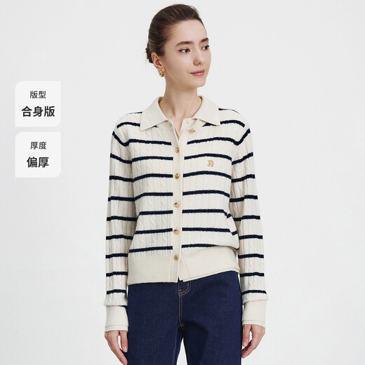 Navigare Italian small sailing women's wool knitted cardigan fake two-piece sweater jacket 2334095503 white black M