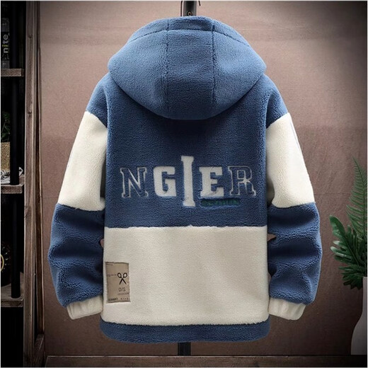 
Playboy lamb velvet jacket men winter loose trend teen junior high school students cotton thickened velvet men's jacket off white XL