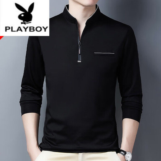 Playboy (Playboy) reines Baumwoll langärmelige T-Shirt-Herren-Dünn-T-Shirt Top Sommer Frühling Herbst Winter im mittleren Alter mit mittleren Alterskragen Langschläfen 6623 Baolan dünn 2xl 180 Vorschläge 160-170jin [Jin gleich 0,5 kg]