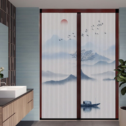 
Sanqihu Chinese-style sliding door living room balcony kitchen partition invisible folding door without punching sliding door A9276 frame grey style