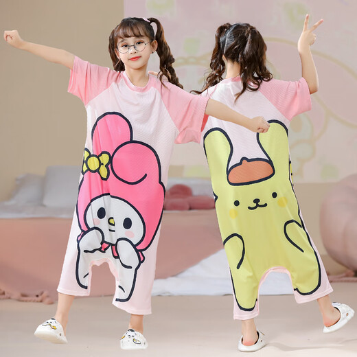Girls One-Piece Ice Silk Pajamas Summer delgada Labub de manga corta Madre e hija Bacre de dormir para niños Aire acondicionado Anti-Kick Ropa para el hogar Labub (Ice Silk One-Piece)#QD-3024 100 [8 tamaños] Altura recomendada 93-103 cm