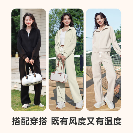 Baleno sports and leisure suits for women 2025 autumn and winter new temperament age-reducing stand-up collar sweatshirt jacket wide-leg pants two-piece set