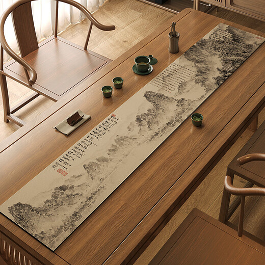 何佳功千里江山图桌旗茶席新中式禅意茶桌垫布硅藻泥吸水泡茶台桌布长条 静心-NG-12048 30*120cm【加厚防滑】