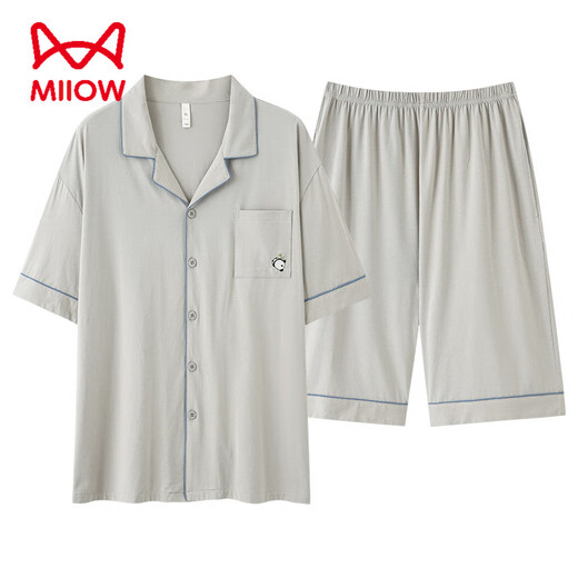 猫人 MIIOW超柔软男士睡衣夏季纯棉短袖短裤翻领純棉青年家居服男春夏款套装 5E5155【7A抗菌新疆棉】 3XL 185建议体重180-200斤