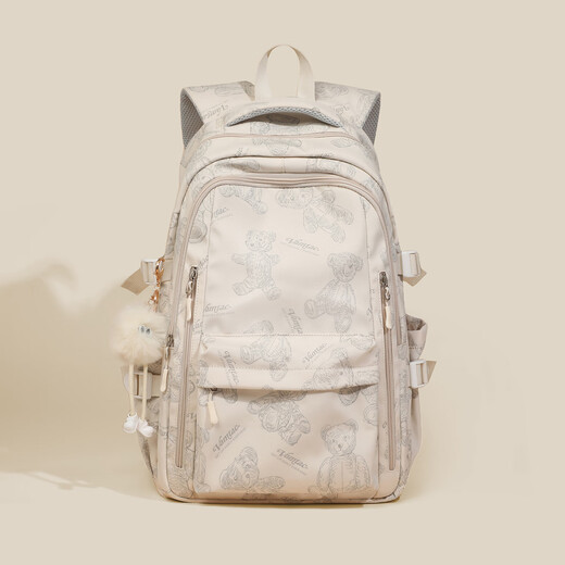 viney fashionable 1-6th grade schoolbag large capacity junior high school and high school college students backpack for women simple lightweight backpack beige + cute pendant high-value outdoor commuter travel bag computer bag
