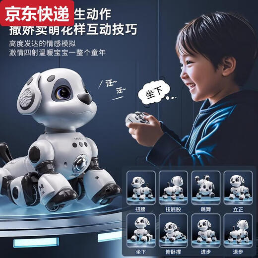 奇立彩日本进口MUJIE智能机器狗儿童玩具3男宝宝电动遥控走路会叫机器人 经典语音触摸版单锂电科技白-升