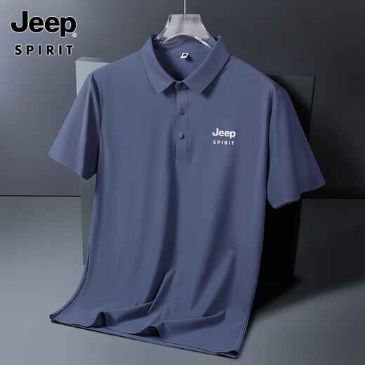 JEEP SPIRITJEEP Jeep Ice Silk POLO shirt men's summer thin cool quick-drying short-sleeved T-shirt business casual lapel top JEEP12358 Ice Silk POLO shirt/peacock blue JEE 5XL 200-220Jin[Jin equals 0.5 kg]